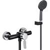 ONECE Rubinetto Doccia a Parete in Ottone Nero, Set Miscelatore Doccia con Doccetta a 3 Modalità Φ12 cm, Temperatura Regolabile, con Supporto e Tubo Flessibile