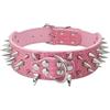 Izefia Collari in Pelle Imbottiti di Lusso con Borchie Appuntite e Appuntite per Cani di Taglia Media Grande Larghezza 5 cm Collana Anti Mordere (L,Rosa-Ag)