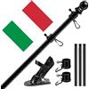 HORSE SECRET Asta per bandiera nera in alluminio argento con supporto per bandiera da 150 cm, in acciaio inox, con supporto con anelli girevoli/con bandiera italiana da 150 x 90 cm