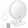 LEAZZLE Specchio Ingranditore 30X Specchio Trucco,Specchio Trucco con Luci,Ricaricabile 3 Modalità Illuminazione,Specchio Ventosa 360° Girevole Portabile Luce avec sac de rangement,Girevole 360 gradi