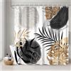 Uiiooazy Tenda Doccia Antimuffa, Tenda da Doccia 180x180cm Boho Style Tropicale Foglie di Palma Nero Giallo Giungla Tende da Bagno Tessuto Lavabile Impermeabile Tende per Vasca da Bagno con 12 Anelli