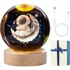 Geoyien Chingde Lampada Sfera di Cristallo 3D, Unicorno Sfera di Cristallo, Lampada da Notte Ricarica USB, LED Palla di Vetro con Base in Legno per Bambini, Compleanno, Natale Regali (B)
