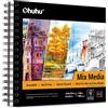 Ohuhu Taccuino da disegno Mixed Media - Carta pesante 200gsm, 124 pagine, Copertina rigida con spirale, Formato quadrato 21x21cm (8,3x8,3in) per acquerello, matite e pennarelli a spirito