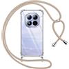 Pnakqil Cover per Xiaomi Redmi Note 15 Pro 5G con Cordino, Trasparente Custodia con Laccio Tracolla Cellulare Girocollo Collana Protettiva per Xiaomi Redmi Note 15 Pro 6.83 Pollic, Khaki