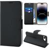 N NEWTOP Cover Compatibile con iPhone 16E, HQ Lateral Custodia Libro Flip Chiusura Magnetica Portafoglio Simil Pelle Stand Protezione Completa Case TPU Anti Urto Guscio Base Porta (Nero)
