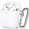 Maledan Custodia Compatible per Airpods 2 & 1, Antiurto Cover Protettiva [LED anteriore Visibile] Supporta la ricarica wireless con moschettone,Bianco