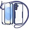 Jrkvniv Cover per Xiaomi Redmi A5 4G/POCO C71 con Cordino,360 Gradi Trasparente Custodiacon con Protezione Schermo Integrata,Bumper Custodia con Regolabile Tracolla Corda Collana per 6.88-Blu