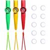 Butyeak Kazoo per Bambini, Kazoo Metallo, Strumenti Musicali, Strumento in Lega Di Alluminio, con 10 Membrane, per Accompagnare Strumenti Come Chitarra, Ukulele (Dorato Rosso Verde), 3 Pezzi