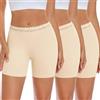 Niwicee Mutande Boxer Donna con Pizzo Pantaloncini Antiesposizione e Antisfregamento, Ultra Morbido, Intimo Sottogonna per Tutto Il Giorno Pacco da 3 (Beige*3,L)