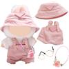 Carreuty Abbigliamento compatibile con Labubu bambole, tuta con spalline regolabili, cappello, occhiali, borsa floreale per la bambola di peluche da 17 cm, non inclusa nella confezione rosa
