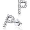 Silvora Orecchini a Perno con Lettera Iniziale e Diamante in Argento Sterling con Alfabeto dalla A alla Z Minimalista Zirconi S925 per Donne e Ragazze
