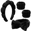 COLANANA 4 pezzi Fascia Spa per Lavarsi il Viso, Fascia per la Cura Della Pelle, Set di Fasce per Lavarsi il Viso, Fascia per il Trucco, Donne, Sport e Yoga(Nero)
