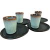 PintoCer - Set di Tazzine per Caffè Espresso in Ceramica Gres (Blu/Nero, 4)