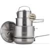 Campo Libre.® ENZO Set Pentole da Campeggio - Pentole e Padella in Acciaio Inox Resistente con Tecnologia ProCore, Compatibile con Fornello Elettrico, Induzione, Gas, Compatto e Impilabile.