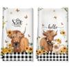 Arquiel Set 2 Strofinacci Cucina Vintage, Mucche Highlander Farmhouse Rustico, Canovacci Misto Cotone 380gsm Spessi e Assorbenti, Idea Regalo per la Casa Decorazione Cucina, 42x70 cm