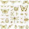 WANDIC 3 fogli di adesivi trasferibili da strofinare, adesivi decorativi dorati per mobili, motivo farfalla ape, design personalizzato, forte adesione, per cartoline, scrapbooking, decorazioni, 15 x