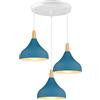 iDEGU 3 Luci Lampadario a Sospensione Retrò LED Lampada a Soffitto in Legna Metallo Moderna Lampada a Sospensione Stile Scandinavo Plafoniera per Soggiorno Camera Sala da Pranzo (Blu Oxford, Rotondo)