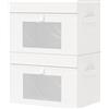 GUOHNHE Scatole Portaoggetti con Finestra Trasparente, Contenitori Pieghevoli con 2 Maniglie, Organizzatori per Armadio, Camera da Letto, Set di 2, Bianco, 38 x 25 x 25 cm, XSNY17WL-2