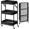 BAKAJI Carrello Cucina Pieghevole con 3 Ripiani Cestelli 4 Ruote girevoli a 360 Gradi con Freno Integrato in Metallo Trolley Salvaspazio da Servizio Dimensioni 29 x 40 x 76 cm (Nero)