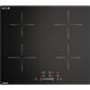 FIREGAS Piano cottura a induzione da 7400 W, 4 zone di cottura, 9 livelli di potenza, timer da 1 a 99 minuti, funzione boost, funzionamento touch, nero, 60 cm