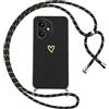 Oelrstfe Cover per Honor 400 con Cordino,Custodia Silicone Morbido Sottile con Motivo Cuore e Collana Laccio Tracolla,Antiurto Antigraffio Corda Collo Regolabile Protettiva Case,Nero