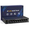 YuanLey Switch Ethernet 8 Porte 2.5G, Switch di Rete Multi-Gig 2.5Gbps Non Gestito con 8 x 2.5GbE RJ45, Plug & Play, Desktop/Montaggio a Parete, Switch LAN in Metallo Senza Ventola per NAS, WiFi 6 AP