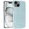 N NEWTOP 3in1 Cover Compatibile Apple iPhone 15, Custodia Case GLITTER Brillantini Paper Interno Bling TPU + PC Flessibile Morbida Case Posteriore Lucida Protezione Fotocamera (Azzurro)