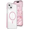 QIWEIQING Custodia Trasparente per iPhone 14 6.1, [Compatibile con MagSafe] Magnetica Sottile Anticaduta Anti-ingiallimento Protezione Militare Cover per iPhone 14 / iPhone 13 6.1. Rosa CT
