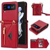 Jeelar ESONG Cover per Samsung Galaxy Z Flip 4,con 4 Porta Carte Slot/Chiusura Magnetica,Antiurto Flip Wallet Protettiva Case con supporto/Laccio Tracolla,Custodia in pelle PU premium-Rosso