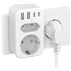 JSVER Multi-Socket Power Strip 3680W (max 16A) con 1 Presa Schuko, 1 Presa Europea, 2 porte USB-A e 2 porte USB-C (5V,12W) per Ufficio, Casa o Viaggio (Bianco)