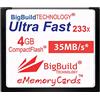 BigBuild Technology eMemoryCards Scheda di memoria 4GB Ultra Fast 35MB/s CompactFlash compatibile con Canon 10D/20D/30D/40D/50D/1D/1Ds/5D/5Ds/7D Mark I/II/III/IV, Nikon D, Olympus E, Sony Alpha, Leica S Cameras