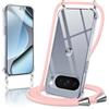 Oelrstfe Cover con Cordino per Google Pixel 10 Pro, Trasparente Silicone Sottile Morbido Custodia con Regolabile Collana Laccio Tracolla, Antigraffio Antiurto Proteggere Case con Corda, Rosa