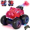 Orvyna Macchinine giocattolo a forma di dinosauro - Monster Truck telecomandati con luci a LED e musica, giocattoli a forma di dinosauro per bambini con rotazioni a 360° e drifting (Rosso)