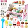 WUSUPU Gelateria Giocattolo per Bambini,38 Pezzi Giocattoli in Legno Accessori da Cucina per Bambini,Giocattoli Gelato,Montessori Gioco di Ruolo Educativo Regalo per Ragazza Ragazzo