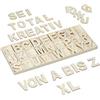 Relaxdays Lettere in Legno, Set da 104 Letterine Maiuscole da A-Z & Simboli, 5,5 cm, per Bricolage & Lavoretti, Naturale