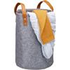 Relaxdays Cesto Portabiancheria in Feltro, Manici in Similpelle, Contenitore, Cameretta Bagno HxD: 45 x 30 cm, Antracite