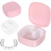 Vexnaro Porta Dentiera, Scatola per Protesi Dentaria con Colino, Porta Apparecchio Denti, Contenitore per Ammollo e Conservazione di Protesi, Ideale per Viaggio (rosa*1)