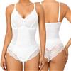 FXTYK Body da donna in pizzo, modellante per la pancia, senza maniche, con scollo a V, senza schiena, bianco, M