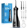 JTF Irrigatore Orale Senza Fili, 300 ML Idropulsore Dentale Portatile, 3+1 Modalità Professionale Elettrico Water Flosser per Pulizia Denti, Impermeabile IPX7 per Viaggi a Casa di salute orale（Nero）
