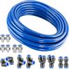 Poppstar Tubo pneumatico in PU per aria compressa diametro interno 4mm / diametro esterno 6mm, 10m, 8 connettori Air-Push (a Y, a T, a L, a I), 6 bar, blu