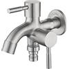 EUNEWR Doppio rubinetto, rubinetto multifunzione in acciaio inox, 1/2 pollici, universale, doppio rubinetto adatto per lavatrice, cucina, bagno, giardino