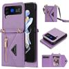Jeelar ESONG Cover per Samsung Galaxy Z Flip 3,con 4 Porta Carte Slot/Chiusura Magnetica,Antiurto Flip Wallet Protettiva Case con supporto/Laccio Tracolla,Custodia in pelle PU premium-Viola