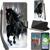 PHINIENLAND Cover per Motorola Moto E13 custodia portafoglio Cavallo nero | 3 scomparti carte, 1 tasca banconote, Chiusura magnetica, Supporto, Pelle PU flip cover per Moto E13