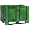 Cargopallet 700 PLUS verde con pareti grigliate e 3 travette, 1200x1000xh830
