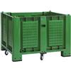 Cargopallet 700 PLUS verde con pareti grigliate e 4 ruote, 1200x1000xh870