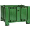 Cargopallet 700 PLUS verde con pareti grigliate e piedi, 1200x1000xh830