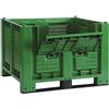 Cargopallet 700 PLUS verde con pareti grigliate, sportello e 2 travette 1200x1000xh830