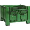 Cargopallet 700 PLUS verde con pareti grigliate, sportello e piedi, 1200x1000xh830