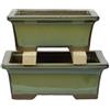 Vasi per bonsai Giapponesi Morrisan rettangolari in gres smaltato verde (Set da n.2 pezzi) - B05-3