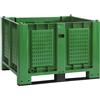 Cargopallet 700 PLUS verde con pareti grigliate e 2 travette, 1200x1000xh830